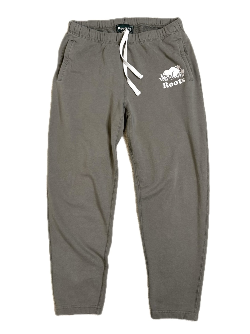 ROOTS Fleece Elastic Pull on Logo Cropped Sweatpants Womens Size M Soft Olive